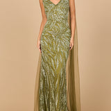 V-Neck Gown with Long Cape Sleeves