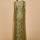 V-Neck Gown with Long Cape Sleeves