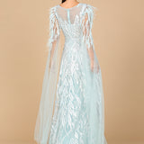 V-Neck Lace Gown with Cape Sleeves