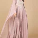 Chiffon A-line Long Gown with Cape Sleeves