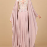 Chiffon A-line Long Gown with Cape Sleeves