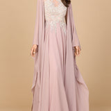 Chiffon A-line Long Gown with Cape Sleeves