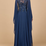 Chiffon A-line Long Gown with Cape Sleeves