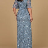 V-Neck, Cape Sleeve Beaded Gown