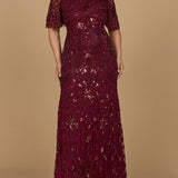 V-Neck, Cape Sleeve Beaded Gown