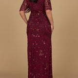 V-Neck, Cape Sleeve Beaded Gown
