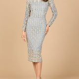 Beaded Midi Dress with Long Sleeves