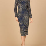 Beaded Midi Dress with Long Sleeves