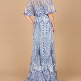 Embroidered, Cape Sleeve A-line Gown