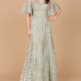 V-neck, Cape Sleeve Gown