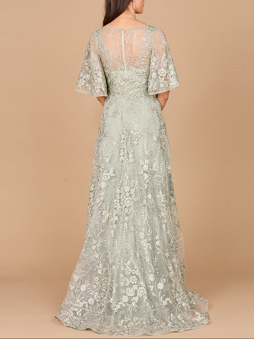 V-neck, Cape Sleeve Gown