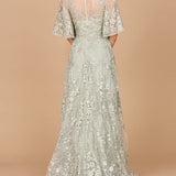 V-neck, Cape Sleeve Gown