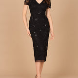 Beaded Midi Dress with Cap Sleeves