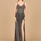 Spaghetti Strap Beaded Gown with Slit