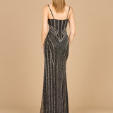 Spaghetti Strap Beaded Gown with Slit