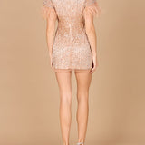 Short Sleeve Cocktail Dress with Feathers