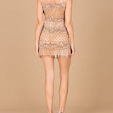 Beaded Cocktail Dress with Cap Sleeves and Fringe