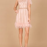 One Shoulder Cocktail Dress with Feathers