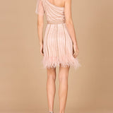 One Shoulder Cocktail Dress with Feathers