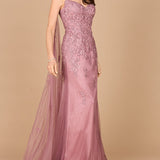 Embroidered Lace Gown with Flowing Capes