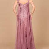 Embroidered Lace Gown with Flowing Capes