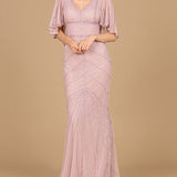 Cape Sleeve Beaded Gown
