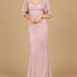 Cape Sleeve Beaded Gown