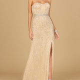 Strapless Beaded Gown with Slit  - OUTLET