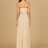 Strapless Beaded Gown with Slit  - OUTLET