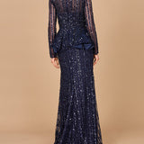Long Sleeve Beaded Peplum Dress