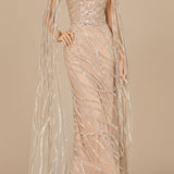 High Neck Gown with Long Cape Sleeves