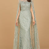 High Neck Gown with Long Cape Sleeves