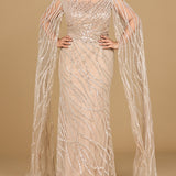 High Neck Gown with Long Cape Sleeves