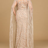 High Neck Gown with Long Cape Sleeves
