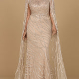 High Neck Gown with Long Cape Sleeves