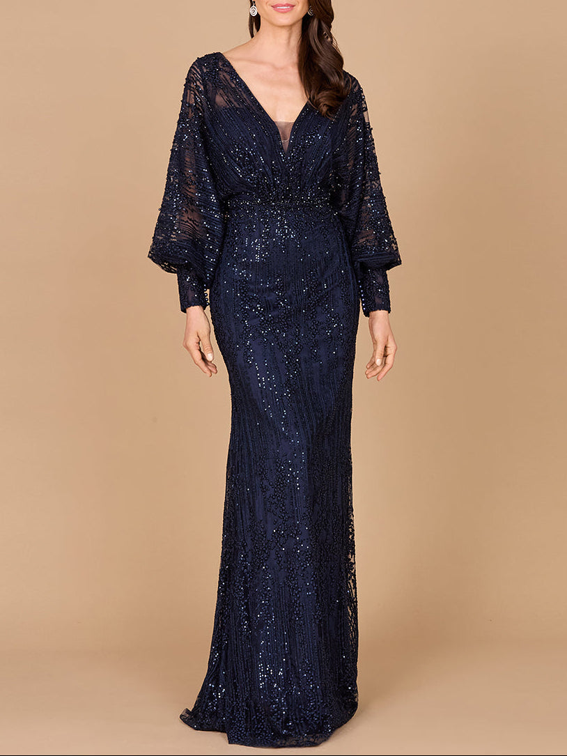 Long Bishop Sleeve Lace Gown