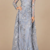 Lace Long Sleeve Gown with Overskirt