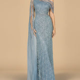 One Shoulder Fitted Gown with Cape Sleeve | Lara 29051