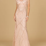 Beaded Fringe Illusion Dress with Cap Sleeves