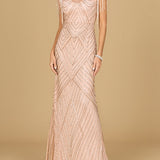 Beaded Fringe Illusion Dress with Cap Sleeves