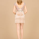 Cap Sleeve Cocktail Gown with Fringes