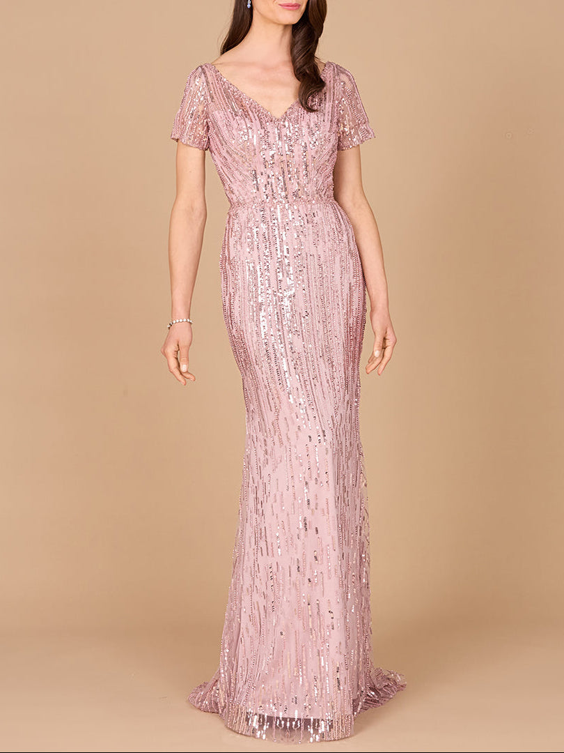 Short Sleeve, Beaded Mermaid Gown
