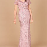 Short Sleeve, Beaded Mermaid Gown