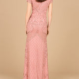Beaded Cap Sleeve Gown With V-Neckline - OUTLET