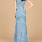 Beaded Cap Sleeve Gown With V-Neckline - OUTLET