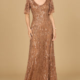 Beaded Gown With Cape Sleeves