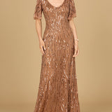 Beaded Gown With Cape Sleeves