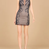 Illusion Neck Beaded Short New Year's Eve Dress  - OUTLET