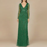 Elegant Long Sleeve Beaded Gown  - OUTLET
