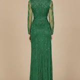 Elegant Long Sleeve Beaded Gown  - OUTLET